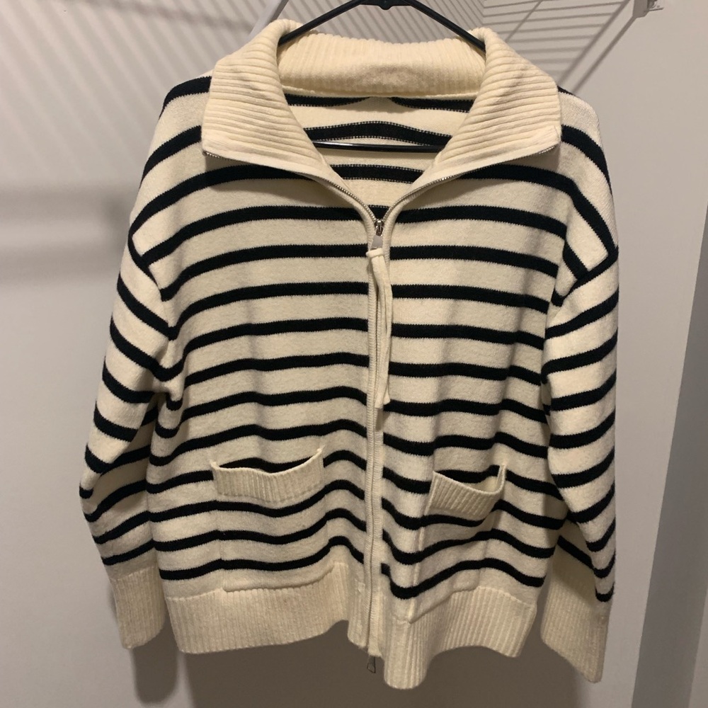 Striped Black and Cream Women's Sweater
